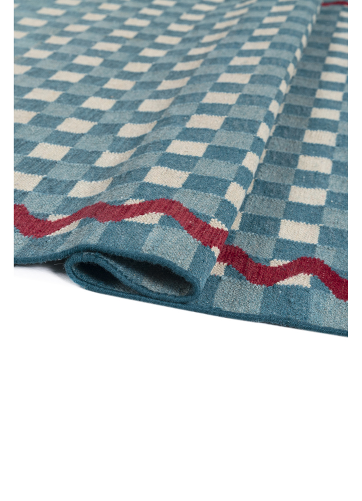 alhambra blue wool flat weaves Rug - FloorShot