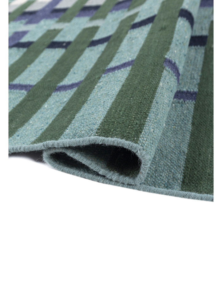 checkers green wool flat weaves Rug - FloorShot