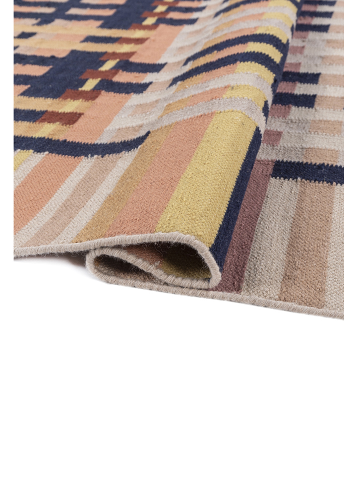 checkers blue wool flat weaves Rug - FloorShot