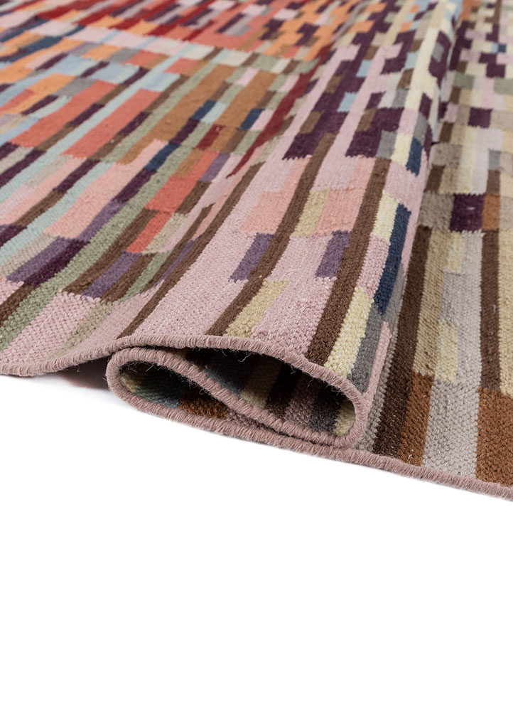 checkers pink and purple wool flat weaves Rug - FloorShot