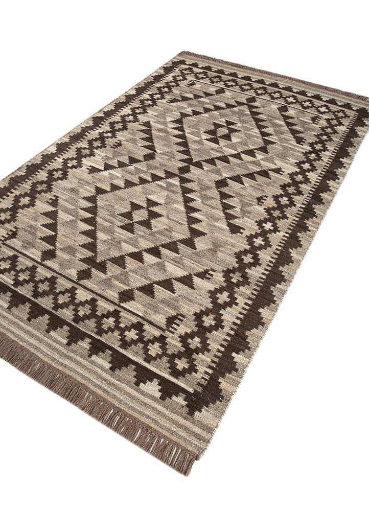 bedouin beige and brown afghan wool flat weaves Rug - FloorShot