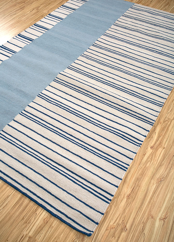 indusbar blue wool flat weaves Rug - FloorShot