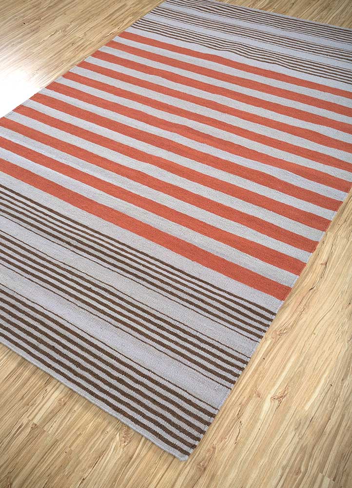 indusbar red and orange wool flat weaves Rug - FloorShot
