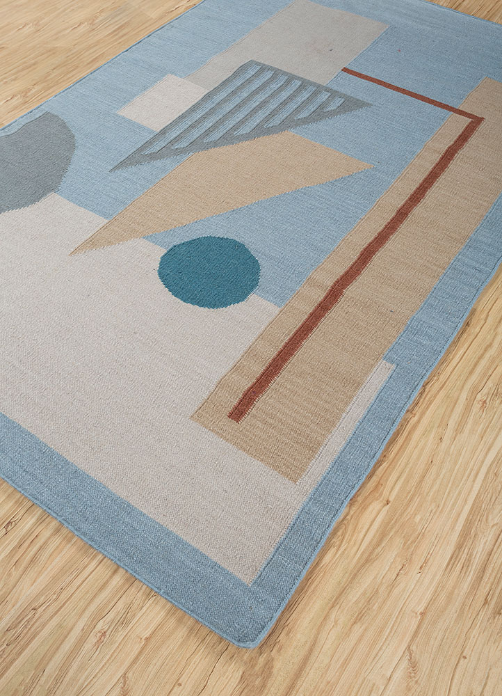 checkers blue wool flat weaves Rug - FloorShot