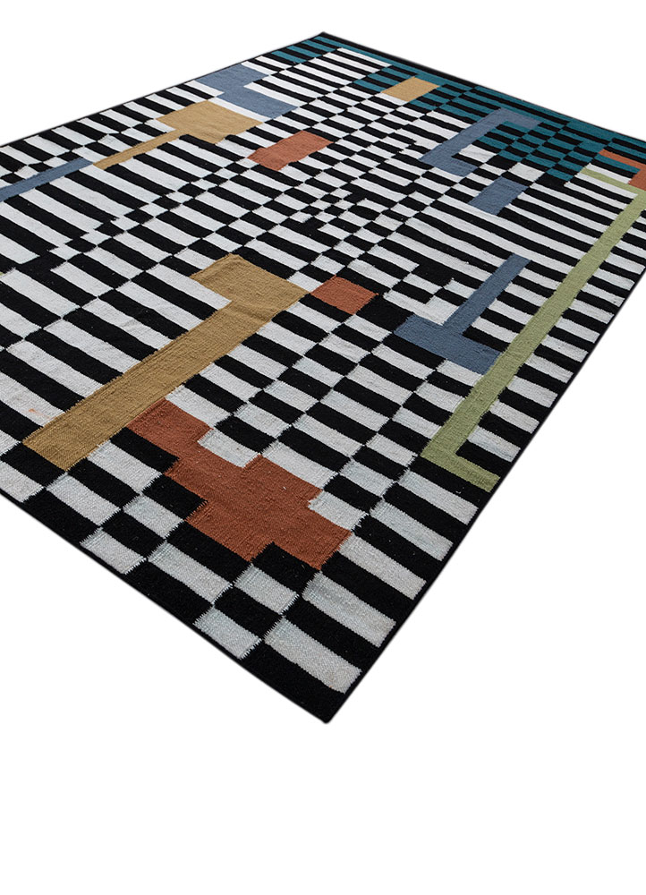 checkers grey and black wool flat weaves Rug - FloorShot