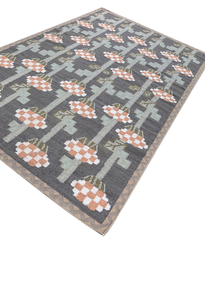 orenda grey and black wool flat weaves Rug - FloorShot
