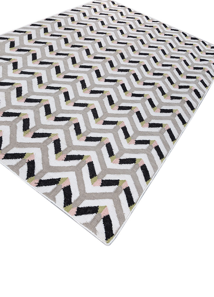 alhambra grey and black wool flat weaves Rug - FloorShot