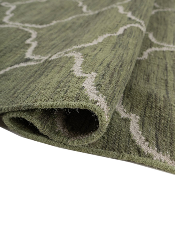 indusbar green wool and viscose flat weaves Rug - FloorShot