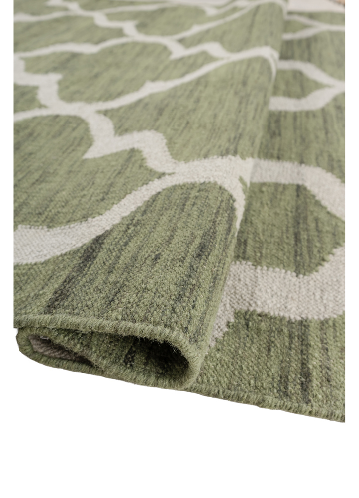indusbar green wool and viscose flat weaves Rug - FloorShot