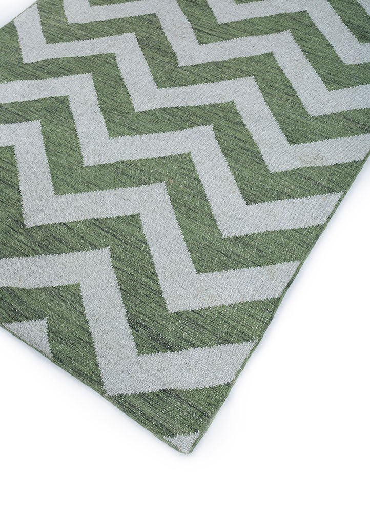 indusbar green wool and viscose flat weaves Rug - FloorShot
