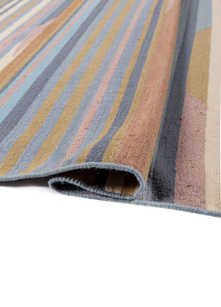 indusbar blue wool flat weaves Rug - FloorShot