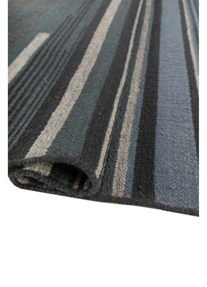 indusbar blue wool flat weaves Rug - FloorShot