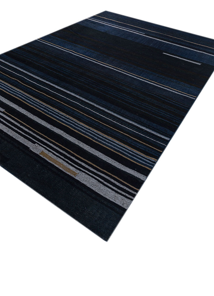 indusbar blue wool flat weaves Rug - FloorShot