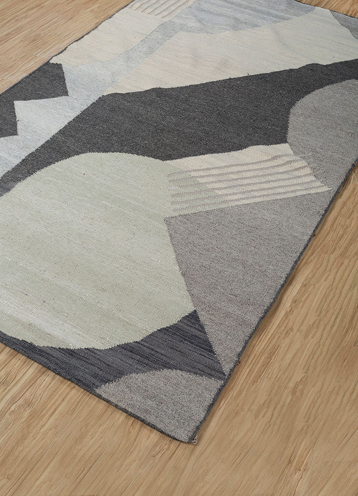 checkers grey and black wool and viscose flat weaves Rug - FloorShot