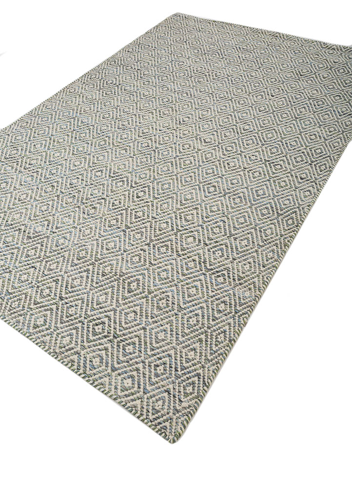 abrash blue wool and viscose flat weaves Rug - FloorShot