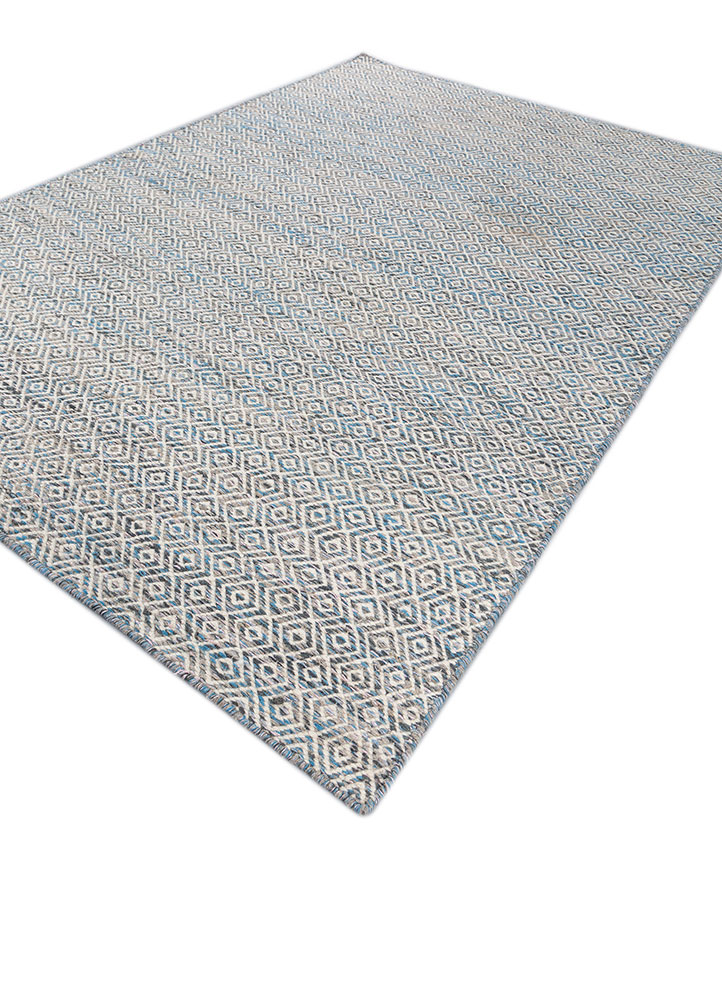 abrash blue wool and viscose flat weaves Rug - FloorShot