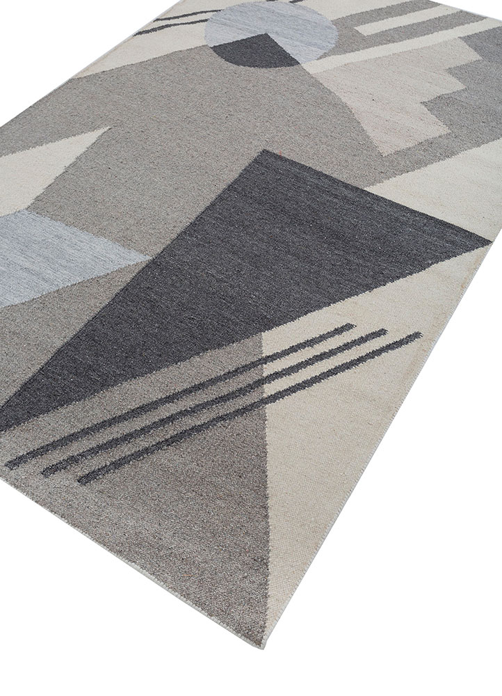 checkers grey and black wool and viscose flat weaves Rug - FloorShot