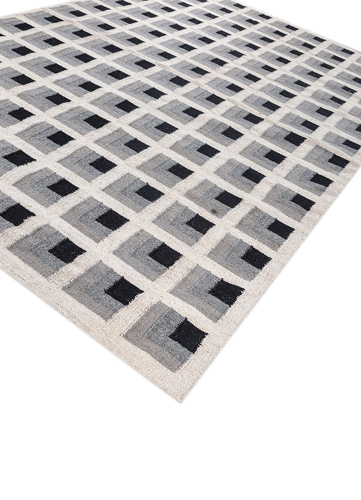 checkers ivory wool and viscose flat weaves Rug - FloorShot