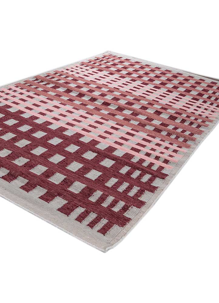 checkers red and orange wool and viscose flat weaves Rug - FloorShot