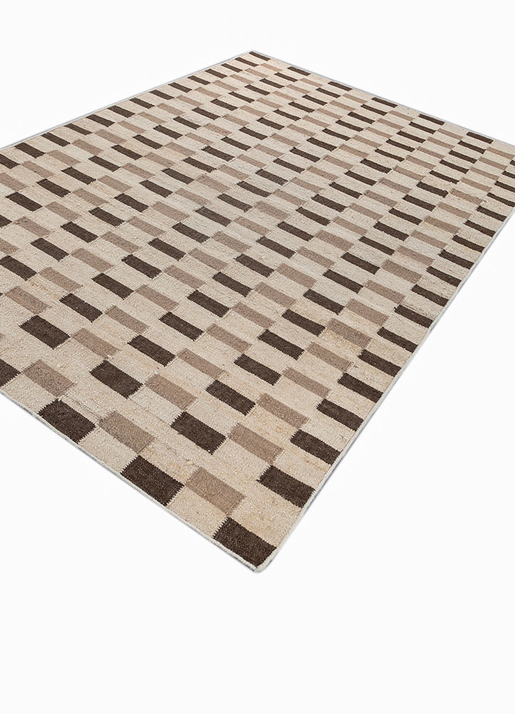 checkers ivory wool and viscose flat weaves Rug - FloorShot