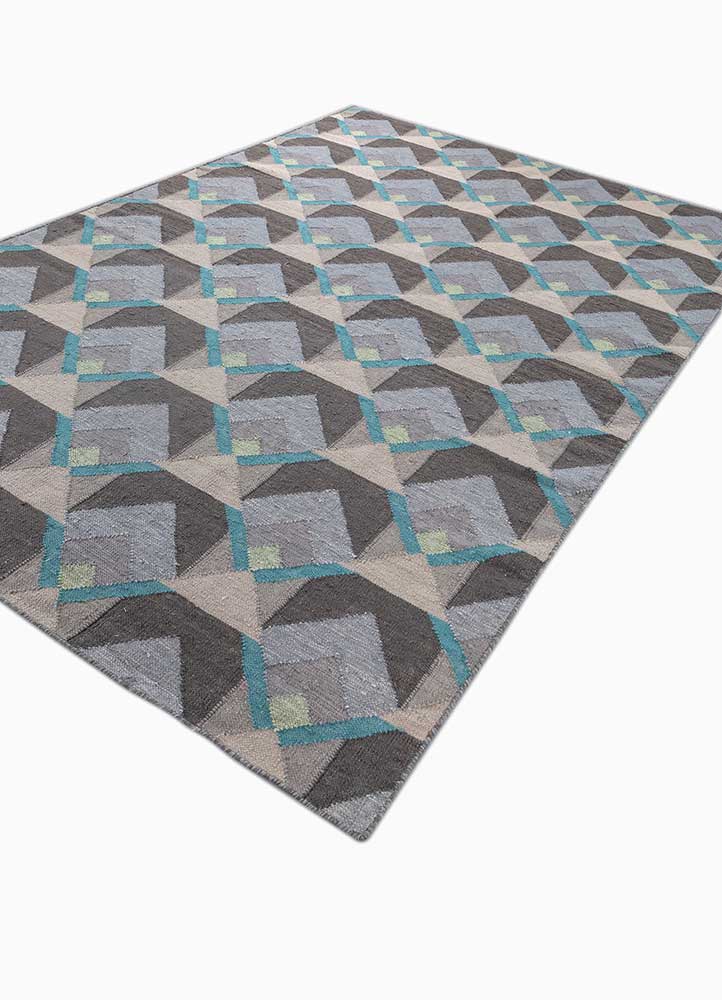 checkers grey and black wool and viscose flat weaves Rug - FloorShot