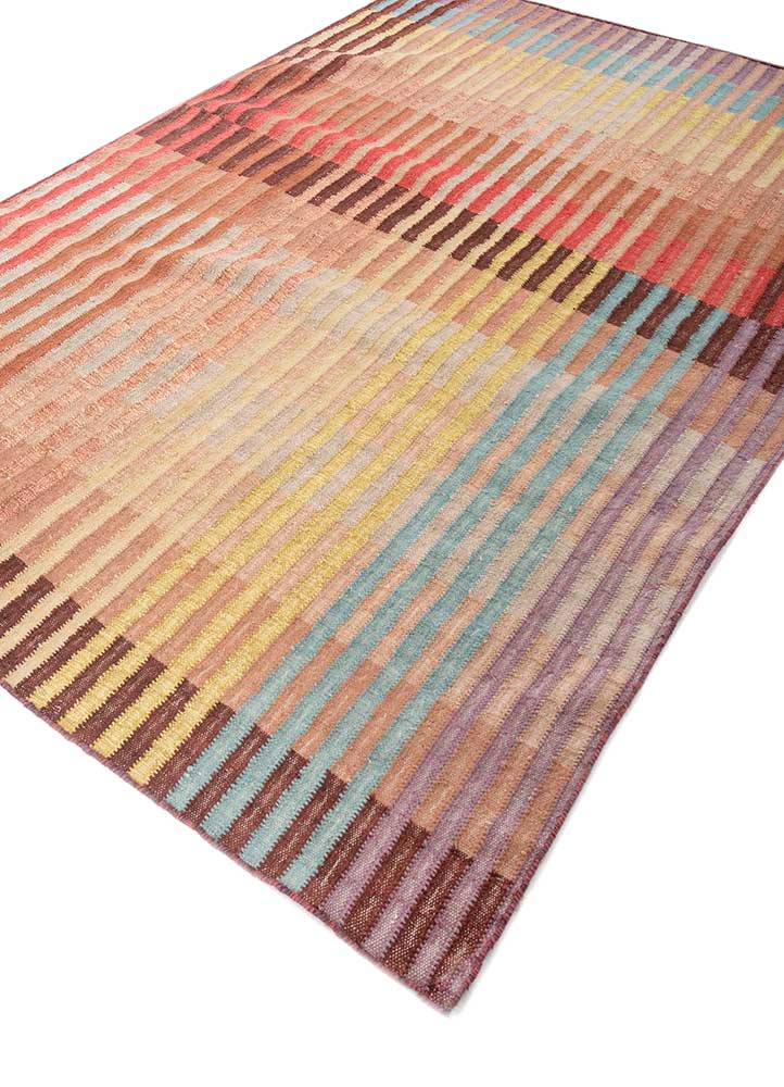checkers red and orange wool and viscose flat weaves Rug - FloorShot