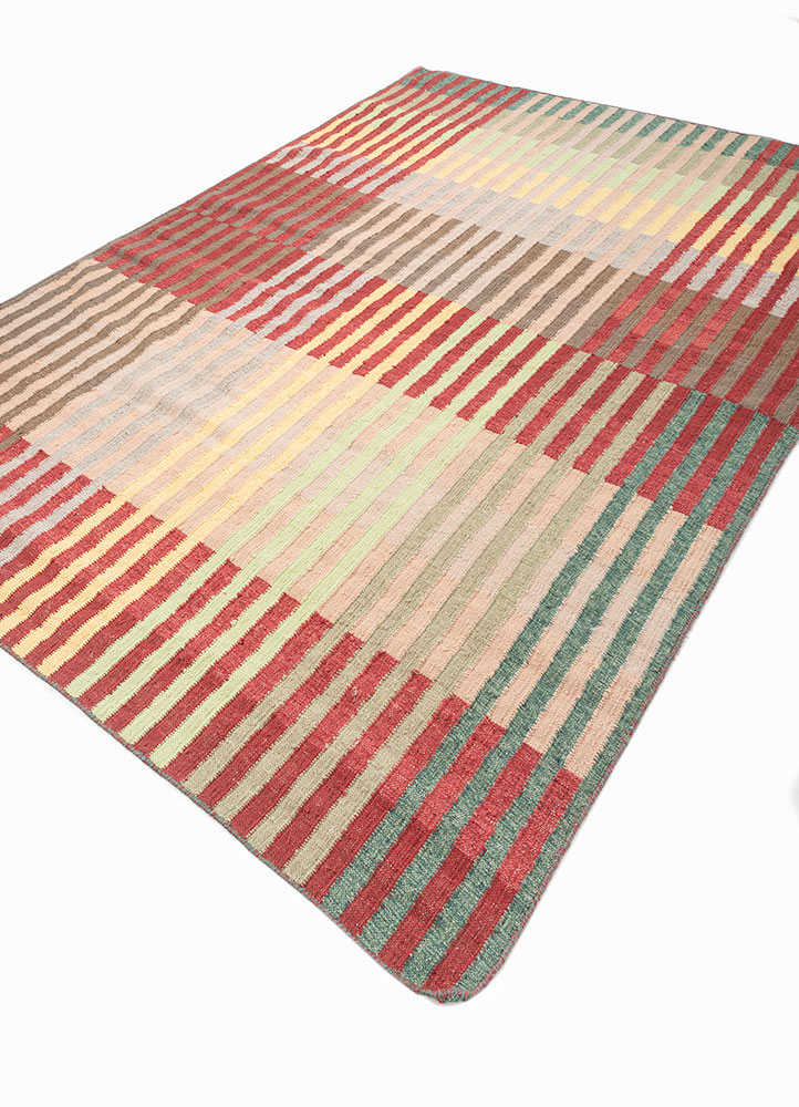 checkers red and orange wool and viscose flat weaves Rug - FloorShot