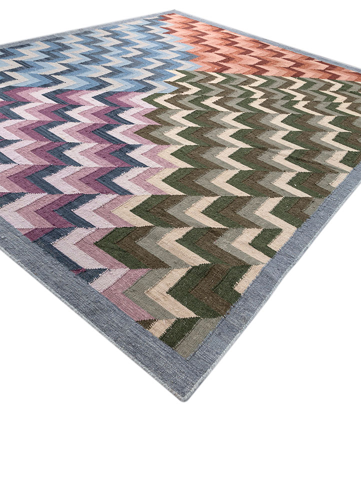 checkers blue wool and viscose flat weaves Rug - FloorShot