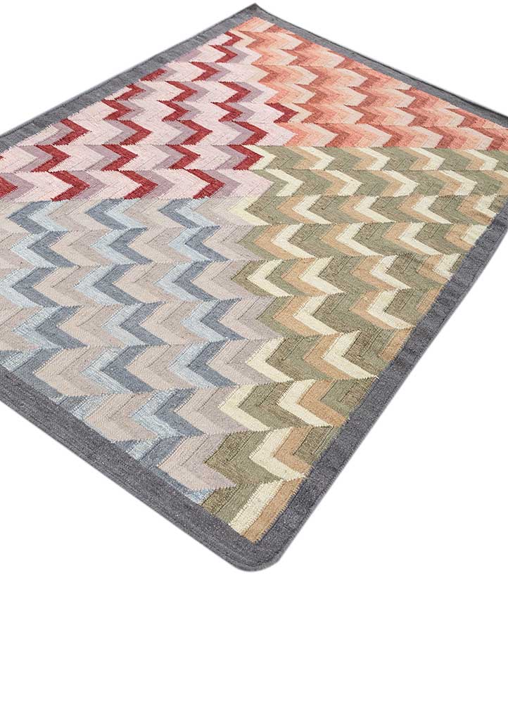 checkers beige and brown wool and viscose flat weaves Rug - FloorShot