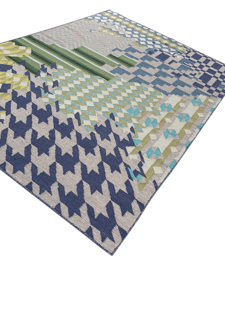checkers grey and black wool and viscose flat weaves Rug - FloorShot