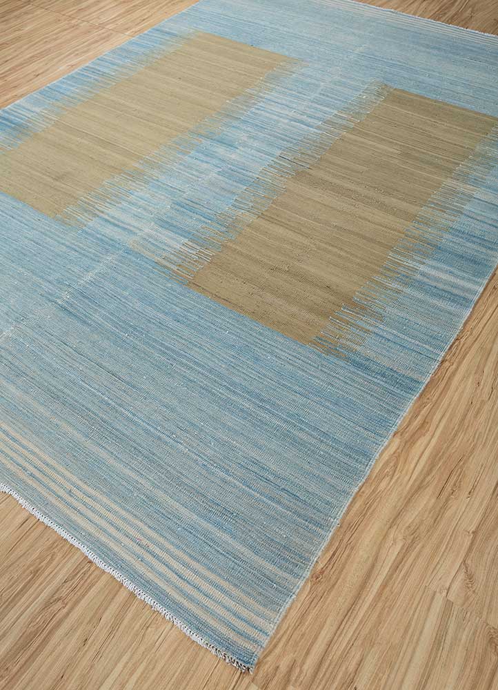 abrash blue wool flat weaves Rug - FloorShot