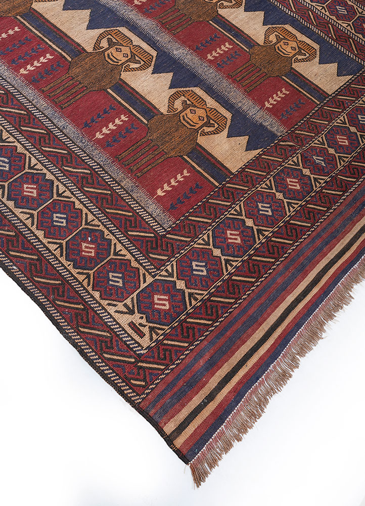 kiaan red and orange wool hand knotted Rug - FloorShot