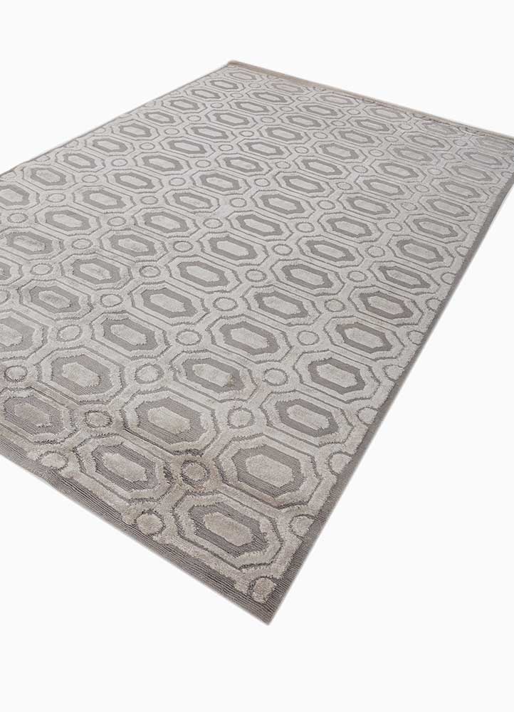 azalea grey and black bamboo silk hand knotted Rug - FloorShot