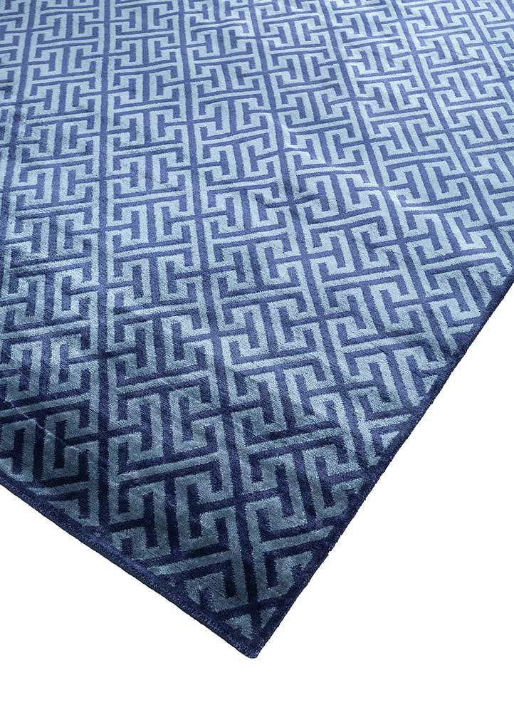 azalea blue bamboo silk hand knotted Rug - FloorShot