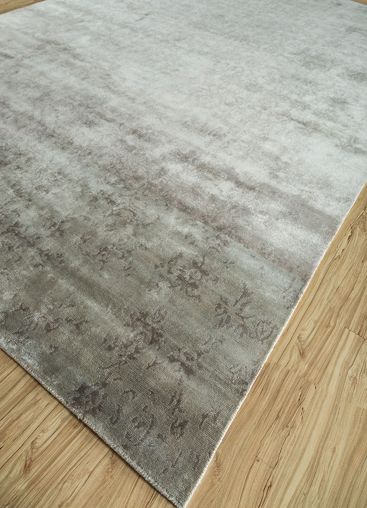 far east grey and black bamboo silk hand knotted Rug - FloorShot