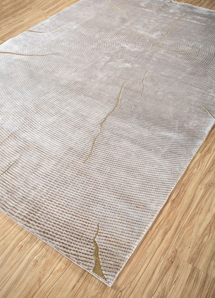 azalea ivory bamboo silk and zari hand knotted Rug - FloorShot