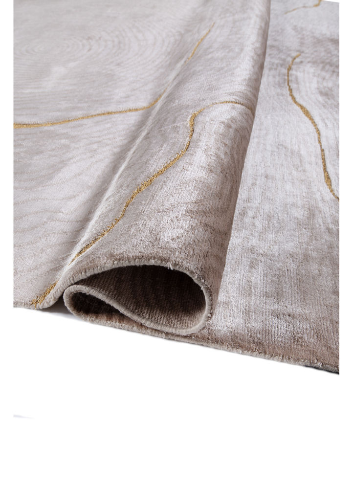 azalea beige and brown bamboo silk and zari hand knotted Rug - FloorShot