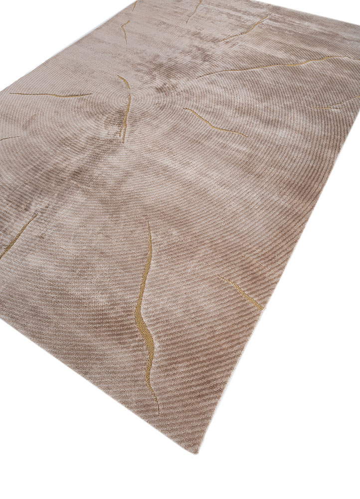 azalea beige and brown bamboo silk and zari hand knotted Rug - FloorShot