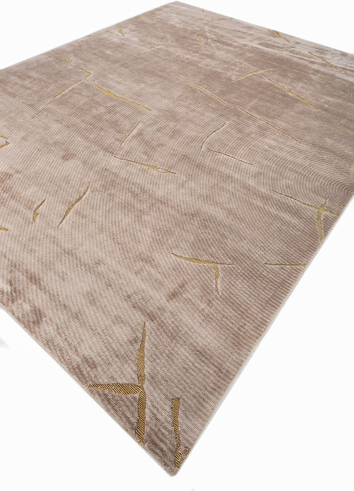 azalea beige and brown bamboo silk and zari hand knotted Rug - FloorShot