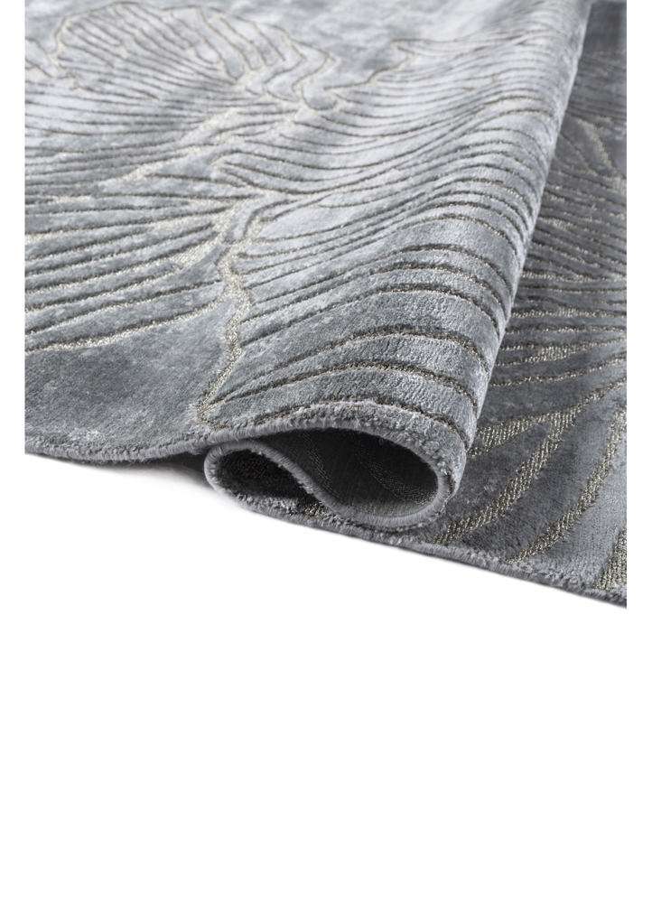 azalea blue bamboo silk and zari hand knotted Rug - FloorShot