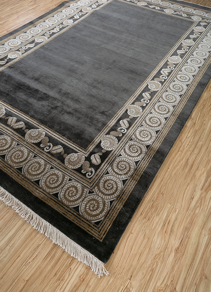 woven gems grey and black silk hand knotted Rug - FloorShot