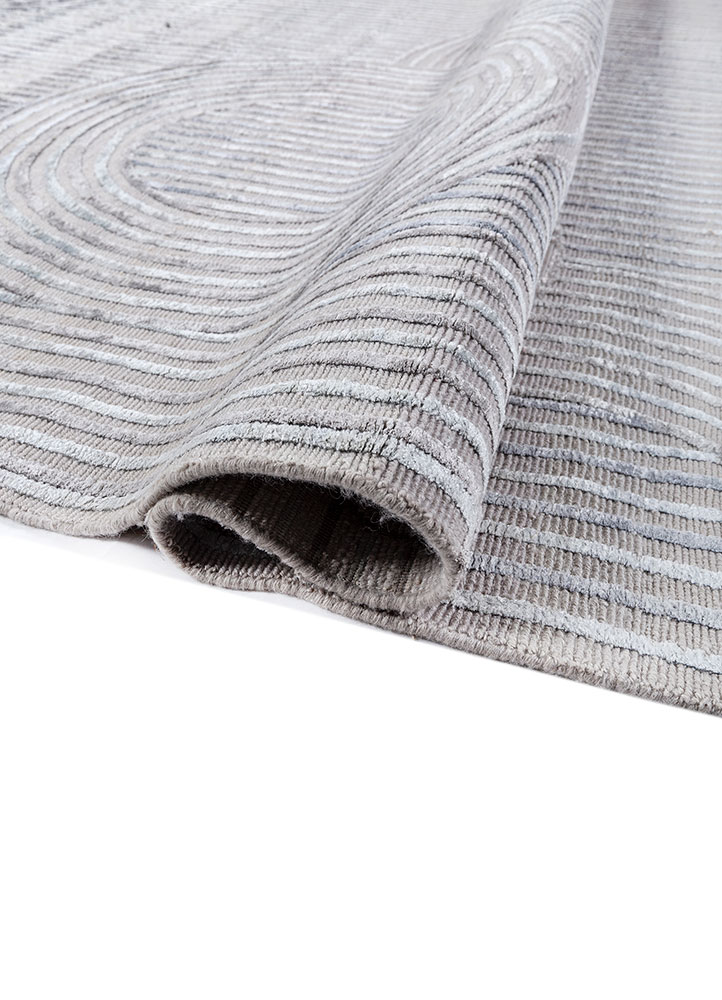 azalea grey and black wool and bamboo silk hand knotted Rug - FloorShot
