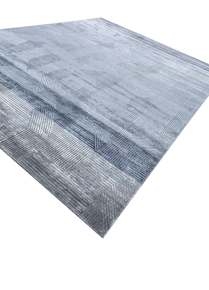 azalea blue wool and bamboo silk hand knotted Rug - FloorShot
