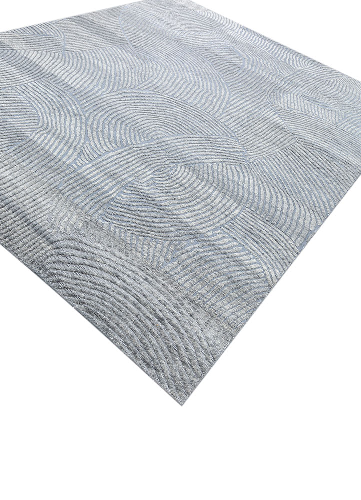 azalea blue wool and bamboo silk hand knotted Rug - FloorShot