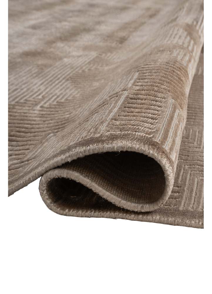 entropy beige and brown wool and bamboo silk hand knotted Rug - FloorShot