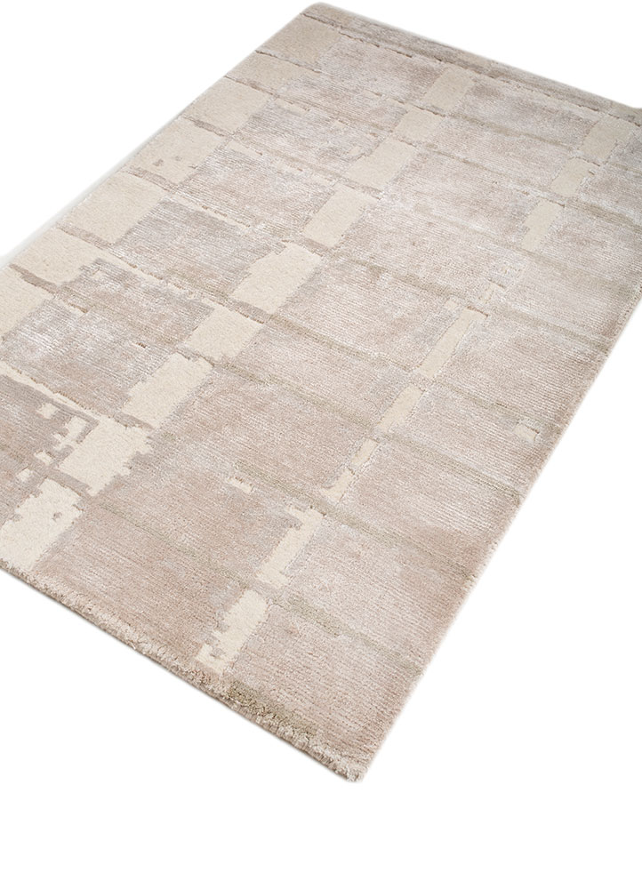 manifest beige and brown wool and bamboo silk hand knotted Rug - FloorShot