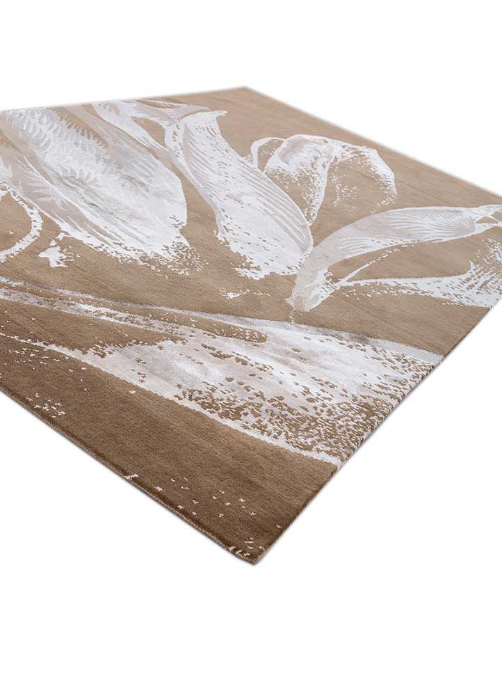 pansy beige and brown wool and bamboo silk hand knotted Rug - FloorShot
