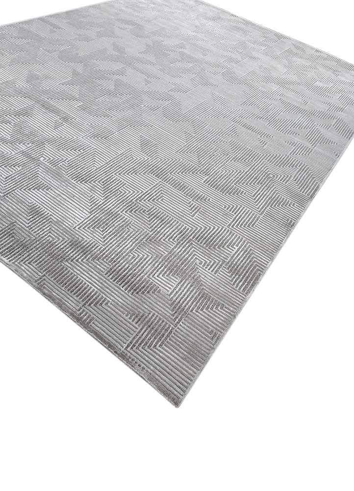 azalea grey and black wool and bamboo silk hand knotted Rug - FloorShot