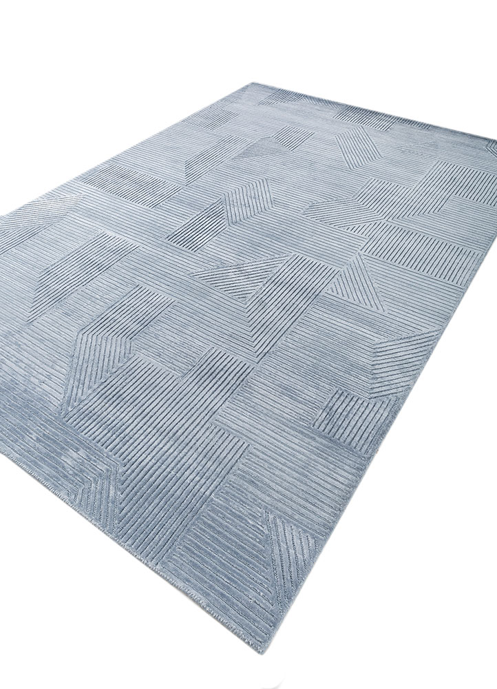 azalea blue wool and bamboo silk hand knotted Rug - FloorShot