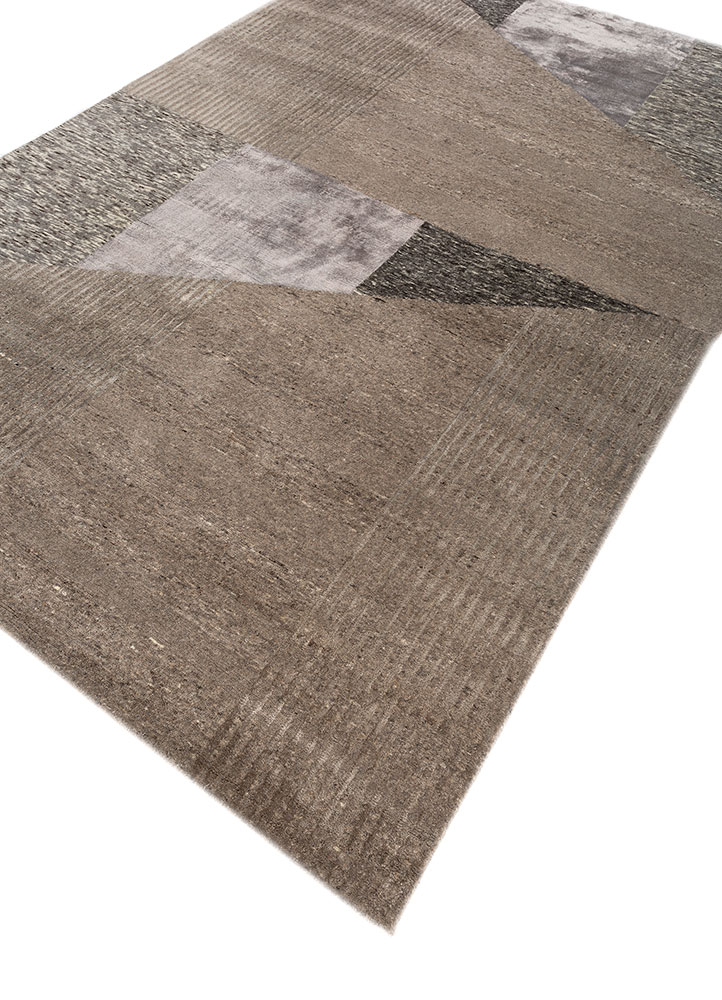 azalea grey and black wool and bamboo silk hand knotted Rug - FloorShot